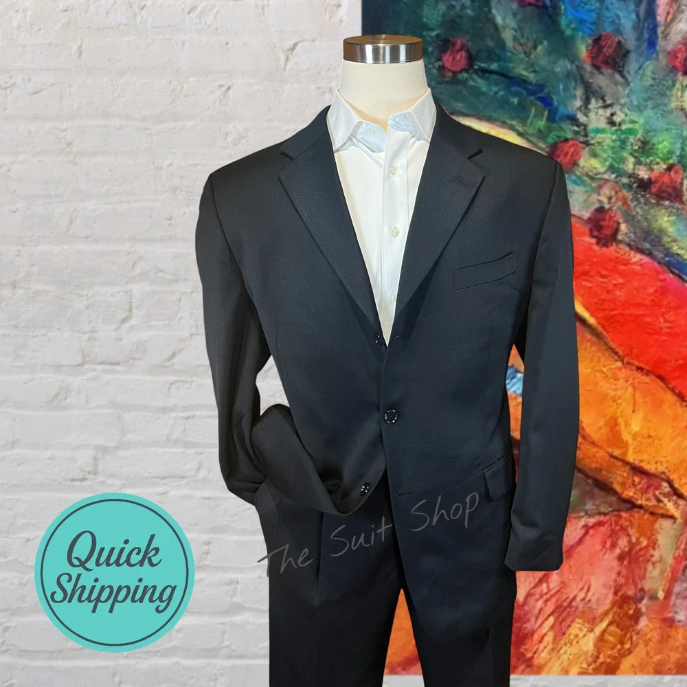 Jones New York Mens 46R Solid Black Blazer Sport Suit Jacket 3/2 Roll